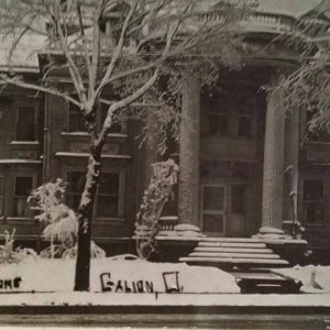 An old black and white photo of the Gill House
